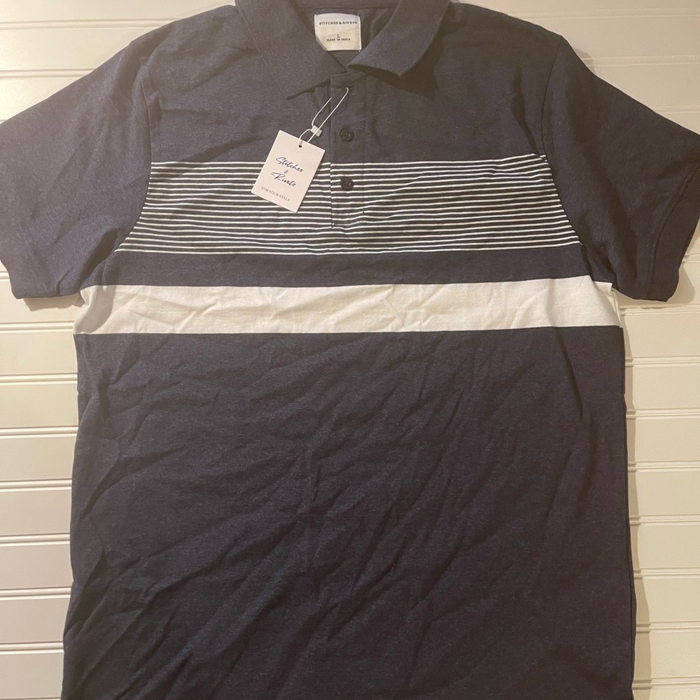 Men's Navy Striped Polo Shirt